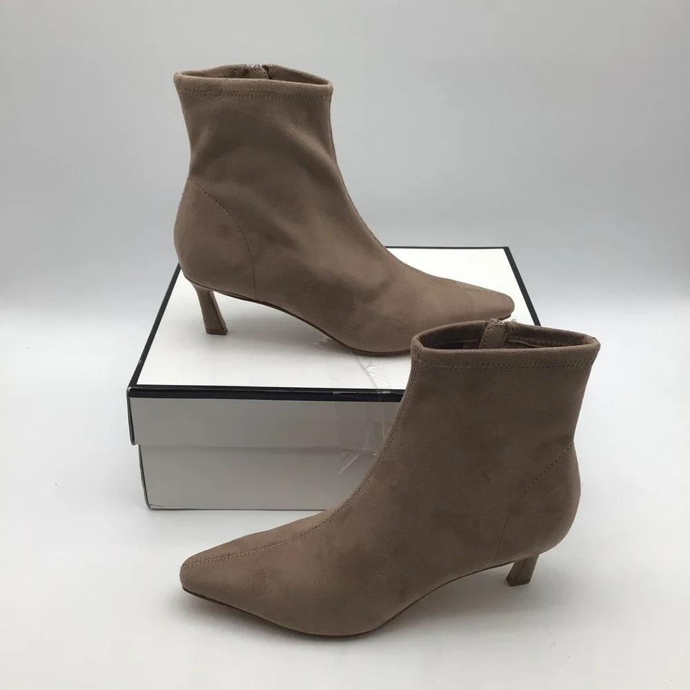 Steve Madden Lianne Taupe Side Zip Ankle Boots Kitten Heel Womens Size 8‎ M NEW